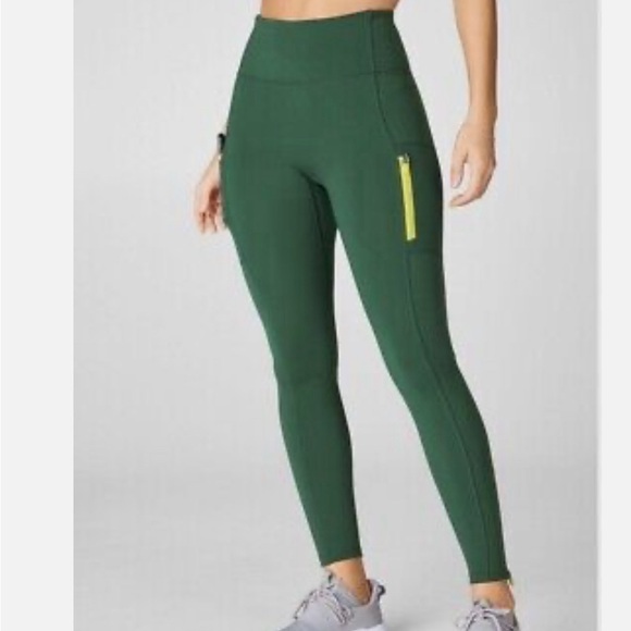 Fabletics | Trinity High-Waisted Utility Legging | Rainforest/Citron | Size XL - Picture 1 of 10
